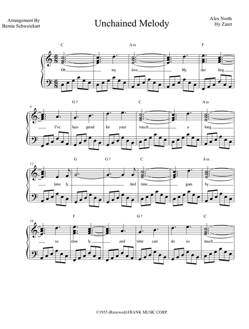 Unchained Melody (Arr. Bernie Schweickart) - The Righteous Brothers (Piano-Vocal-Guitar (Piano Accompaniment))