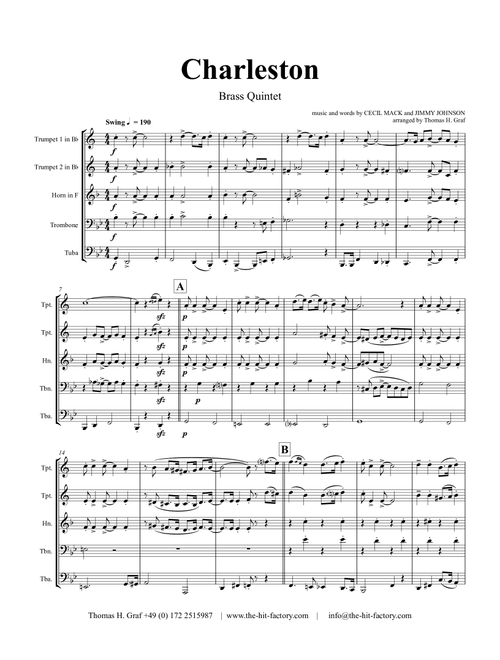Charleston - 20ths Classic - Brass Quintet - Bb (Arr. Thomas H. Graf) - music and words by CECIL MACK and JIMMY JOHNSON (Brass Ensemble)