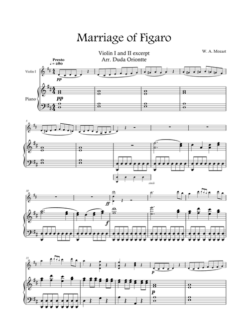 Violin I EXCERPT - Mozart - Marriage of Figaro (with PIANO) (Arr. Duda Oriontte) - W. A. Mozart (Violin and Piano)