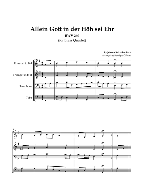 Bach's Choral - "Allein Gott in der Höh sei Ehr" (Brass Quartet) (Arr. Henrique Oliveira) - Johann Sebastian Bach (Brass Ensemble)