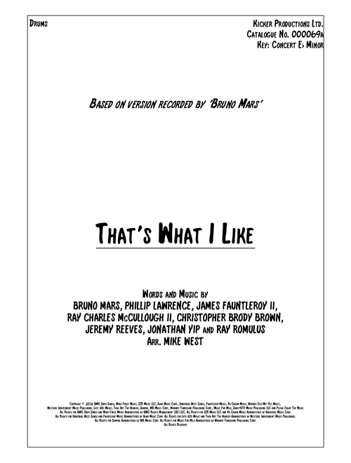 That's What I Like (Arr. Mike West) - Bruno Mars (Drums)