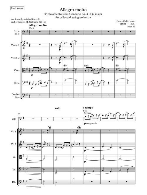 Goltermann - Cello Concerto n°4 op. 65 in G major - 3rd movement - for Cello and String orchestra (Arr. Michele Galvagno) - Georg Goltermann (Orchestra)