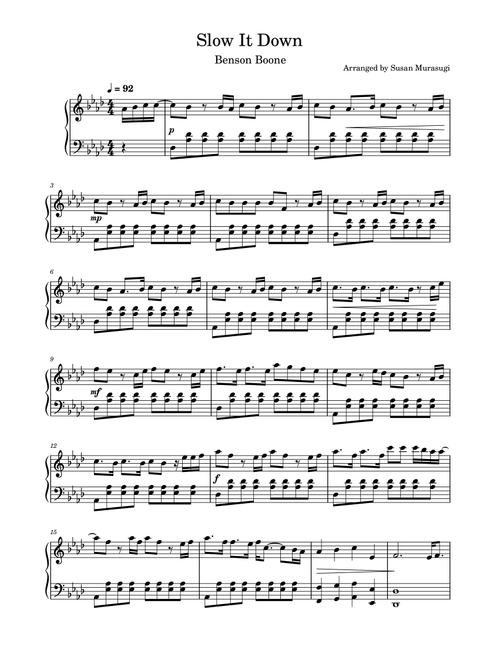 Slow It Down (Arr. Susan Murasugi) - Benson Boone (Piano Solo)