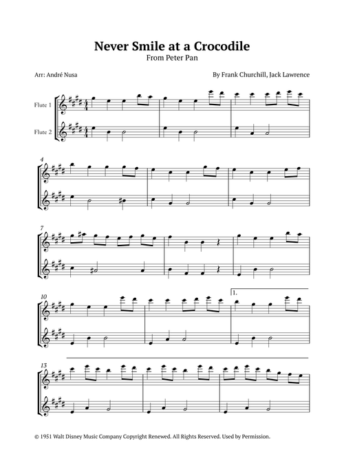 Never Smile At A Crocodile (Arr. André Nusa) - Jack Lawrence, Frank Churchill (Flute Duet)