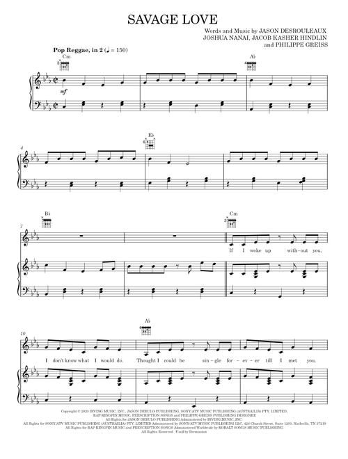Savage Love - Jawsh 685 x Jason Derulo, Jawsh 685 x Jason Derulo x BTS (Piano-Vocal-Guitar)