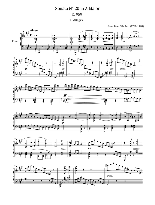 Schubert - Piano Sonata No.20 in A major, D.959 - 4 Movements Complete - Original For Piano Solo (Arr. poon) - Franz Schubert (Piano Solo)