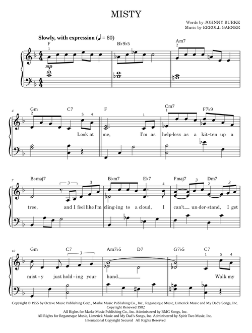 Misty - Erroll Garner, Johnny Mathis, Ray Stevens, Sarah Vaughan (Easy Piano)