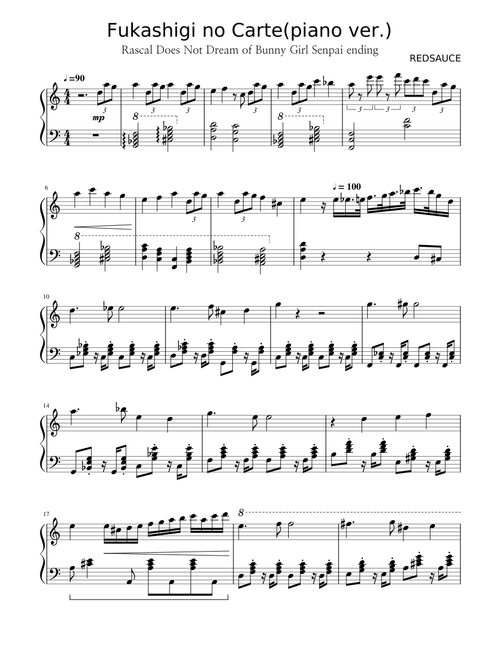 Fukashigi no Carte - Rascal Does Not Dream of Bunny Girl Senpai ending (piano ver.)