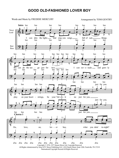 Good Old-fashioned Lover Boy (Arr. Tom Gentry) - Queen (Choral, TTBB)