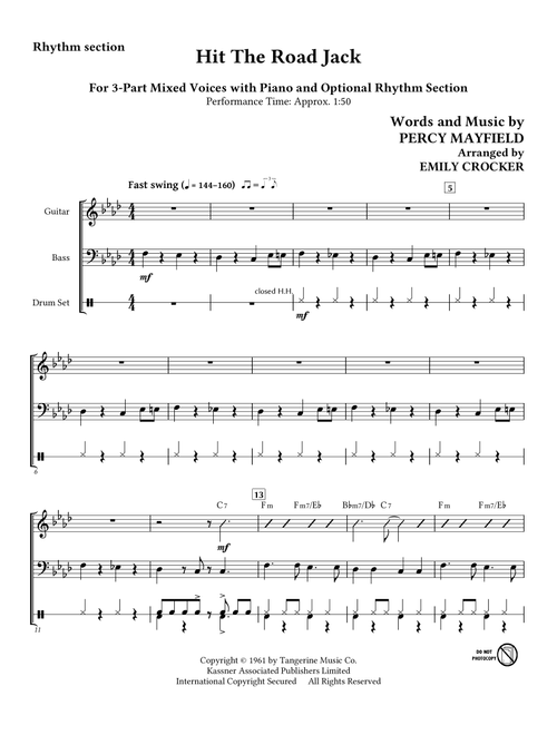 Hit The Road Jack (Arr. Emily Crocker) - Percy Mayfield (Small Ensemble)