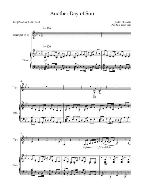 Another Day Of Sun (Arr. Yau Yann Zhe) - Justin Hurwitz (Trumpet and Piano)