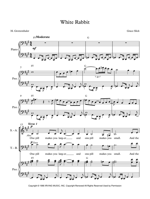 White Rabbit (Arr. Margaret Grottenthaler for newchoir) - Jefferson Airplane (Choral, SATB)