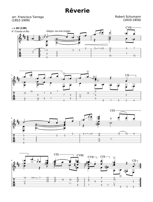 Rêverie - R. Schumann - arr. Francisco Tarrega - Tab