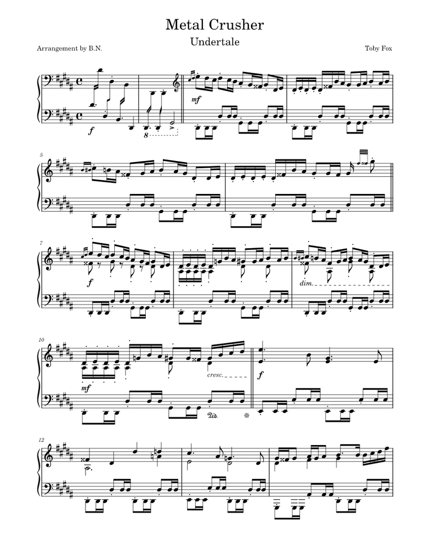 Metal Crusher (Undertale) Sheet Music for Piano (Solo
