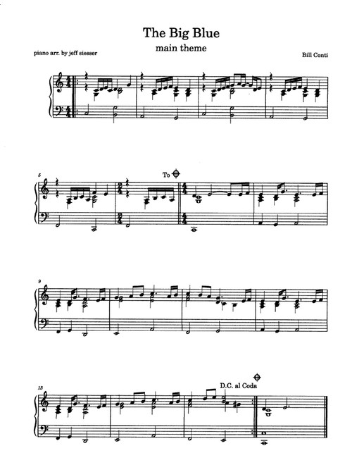 The Big Blue   (Film - Incidental Music) (Arr. jeff siesser) - Bill Conti (Piano Solo)