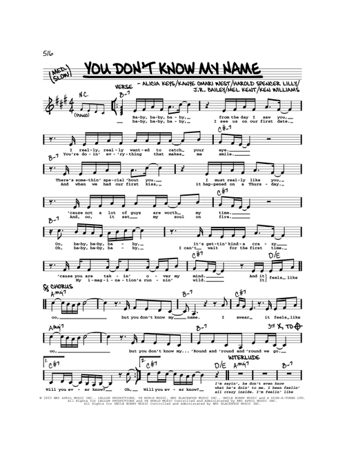 You Don't Know My Name - Alicia Keys (Real Book - Melody-Chords)
