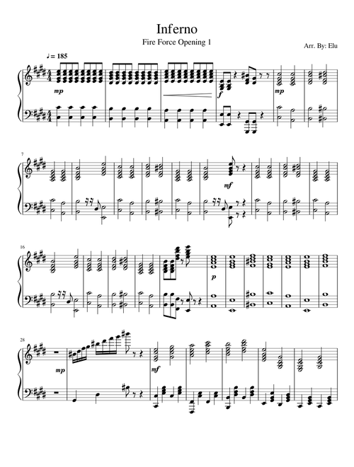 Inferno - Fire Force Op. | Piano Part