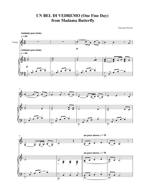 Un Bel Di Vedremo ('One Fine Day') - from Madama Butterfly (Arr. SCMusic) - Giacomo Puccini (Violin and Piano)