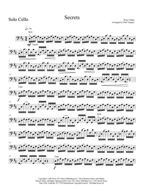 Secrets (Arr. Paul Trapkus) - OneRepublic (Cello Solo)