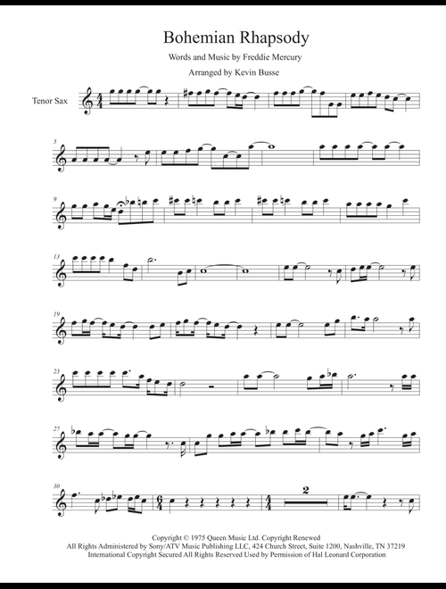 Bohemian Rhapsody (Arr. Kevin Busse) - Queen (Tenor Sax Solo)