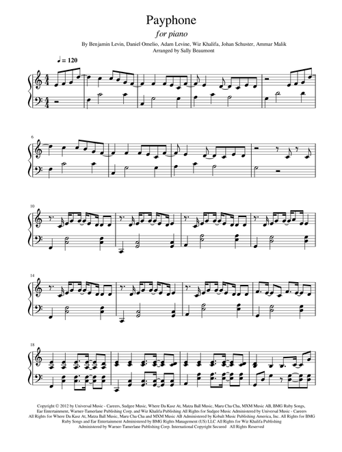 Payphone (Arr. Sally Beaumont) - Maroon 5 Featuring Wiz Khalifa (Piano Solo)