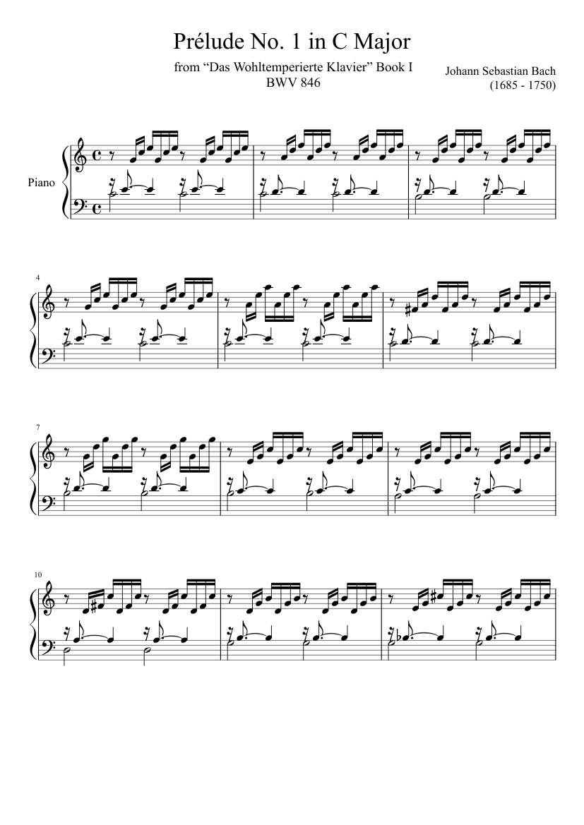 Ahuyentar síndrome capitán Prélude No. 1 BWV 846 in C Major Sheet music for Piano (Solo) |  Musescore.com