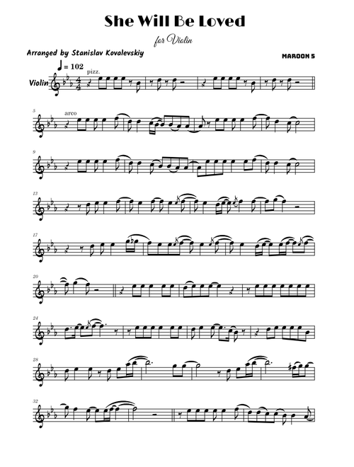 She Will Be Loved – Maroon 5 (Violin Cover by Stanislav Kovalevskiy)