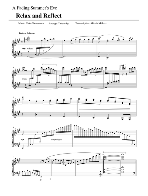 Relax and Reflect - A Fading Summer's Eve - FINAL FANTASY XV Original Soundtrack: Piano Arrangements