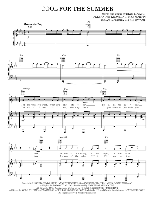 Cool for the summer - Demi Lovato (Piano-Vocal-Guitar)