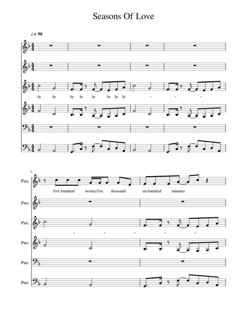 Seasons Of Love Sheet Music for Piano (Mixed Ensemble) | MuseScore.com