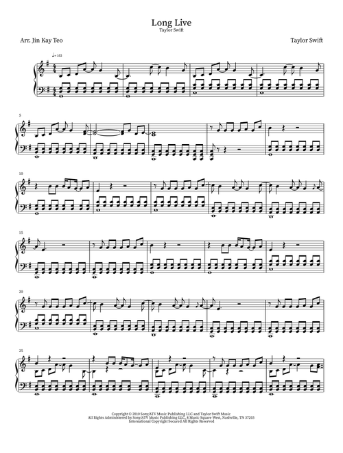 Long Live (Arr. Jin Kay Teo) - Taylor Swift (Piano Solo)