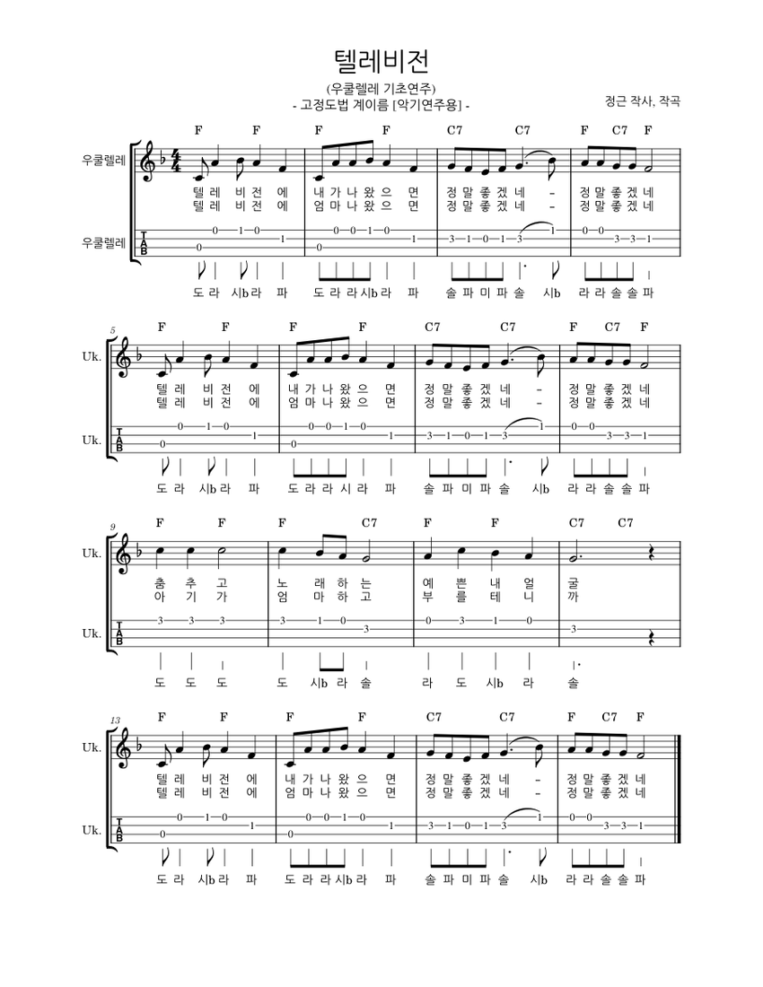 텔레비전 우쿨렐레(정근) Sheet music for Ukulele (String Ensemble)