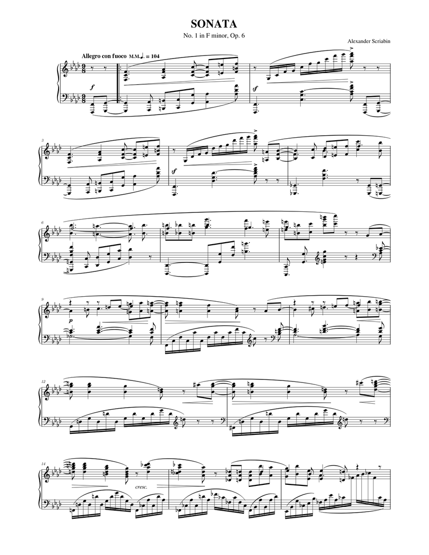 Alexander Scriabin: Piano Sonata No.1 in F minor, Op.6 Sheet Alexander Scriabin: Piano Sonata No.1 in F minor, Op.6 Sheet