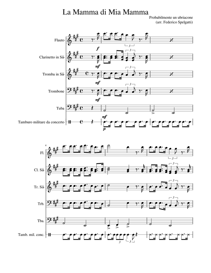 La_Mamma_di_Mia_Mamma Sheet Music For Trombone, Tuba, Flute, Clarinet ...