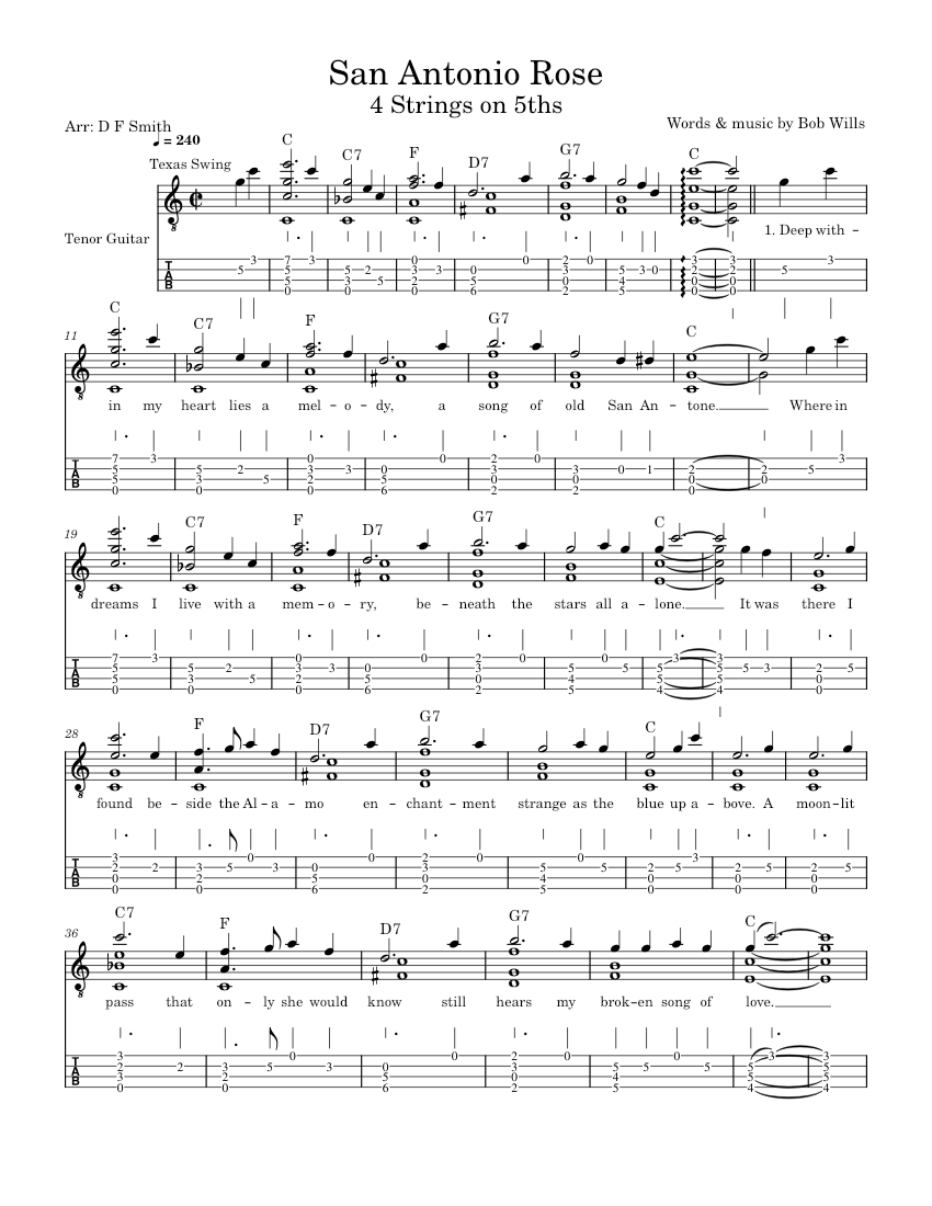 San Antonio Rose – Bob Wills Sheet Music and Tab with Chords for