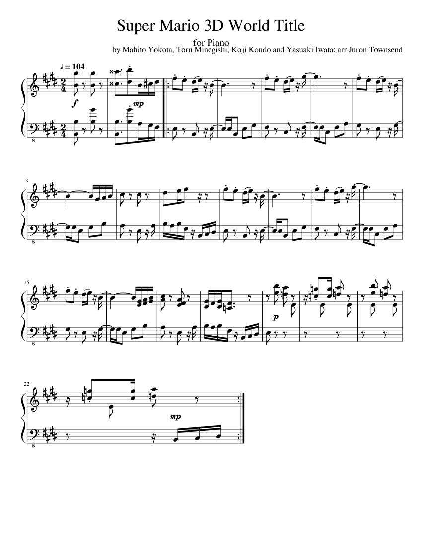 Super Mario 3D World Title Sheet Music for Piano (Solo) Easy