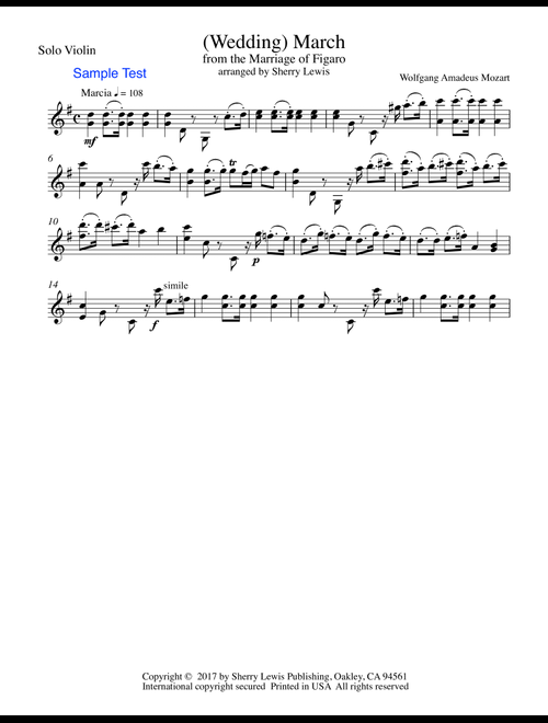 MARCH FROM THE MARRIAGE OF FIGARO, Mozart, Violin Solo, Intermediate Level (Arr. Sherry Lewis) - W.A. Mozart (Violin Solo)
