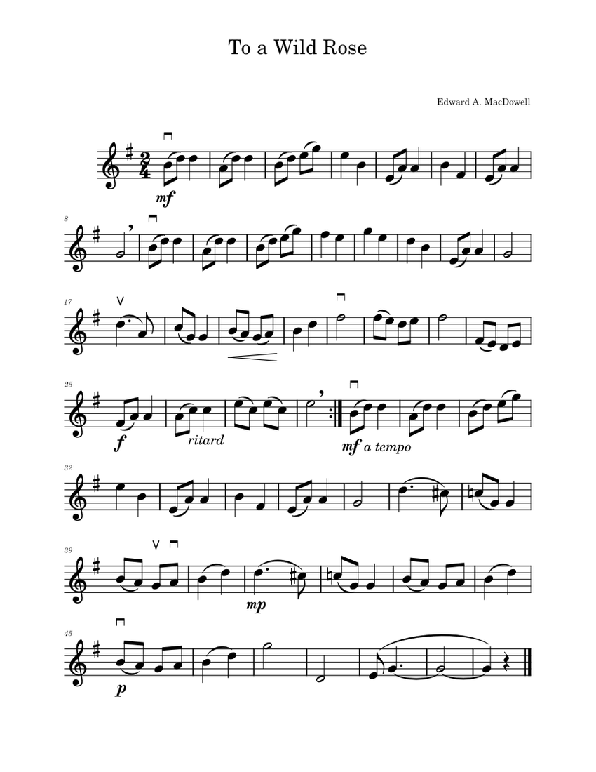 To a wild rose edward macdowell sheet music for piano solo