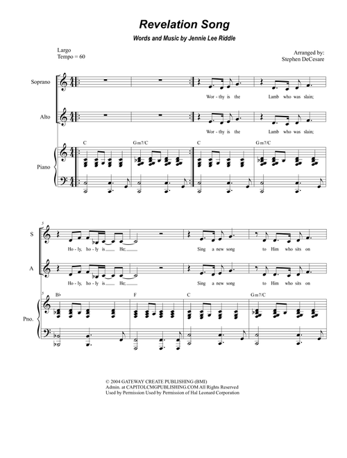 Revelation Song (Arr. Stephen DeCesare) - Jennie Lee Riddle (Piano Vocal)