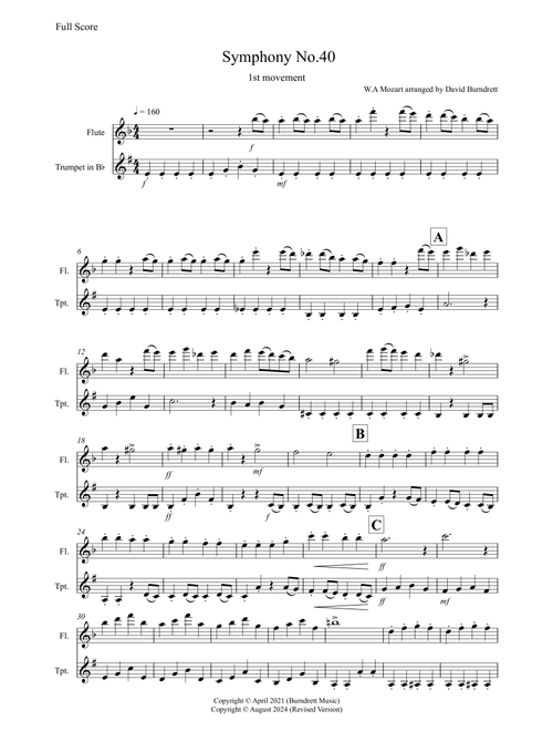 Symphony No.40 (1st movement) for Flute and Trumpet Duet (Arr. David Burndrett) - Wolfgang Amadeus Mozart (Instrumental Duet)