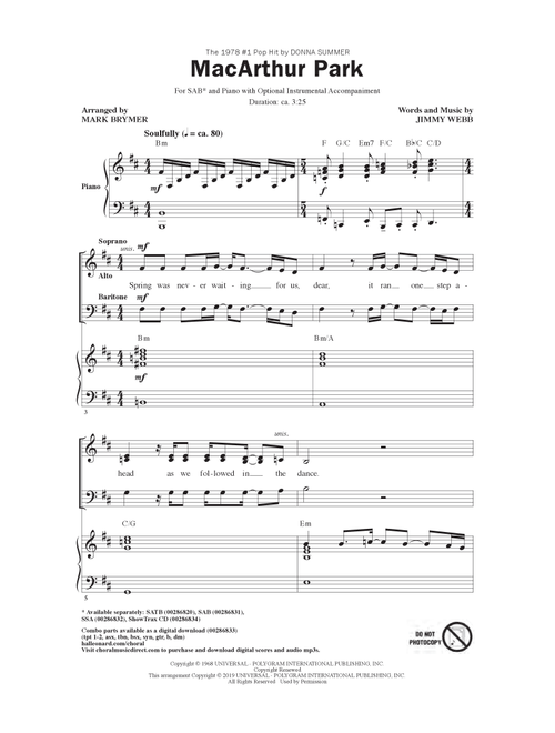 MacArthur Park (arr. Mark Brymer) - Donna Summer, Richard Harris (Choral, SAB)