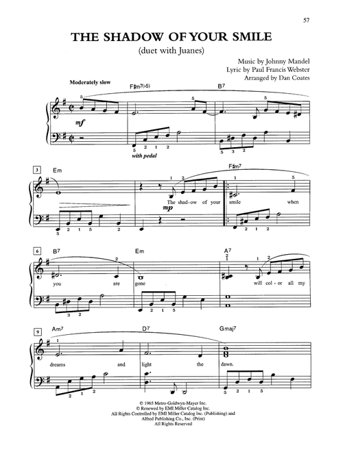 The Shadow Of Your Smile (arr. Dan Coates) - Tony Bennett & Juanes (Easy Piano)