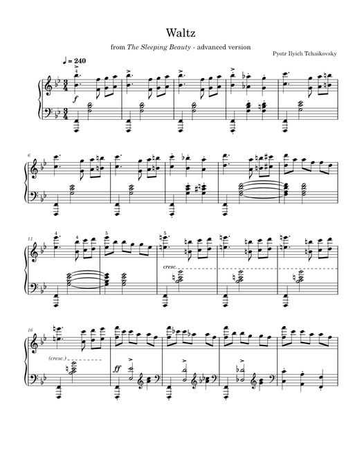 Tchaikovsky - Waltz from "The Sleeping Beauty" (Full Piano Solo) (Advanced)