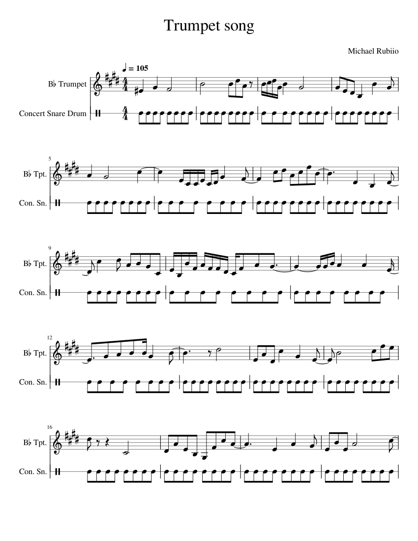 Trumpet song Sheet music for Trumpet in bflat, Snare drum (Solo
