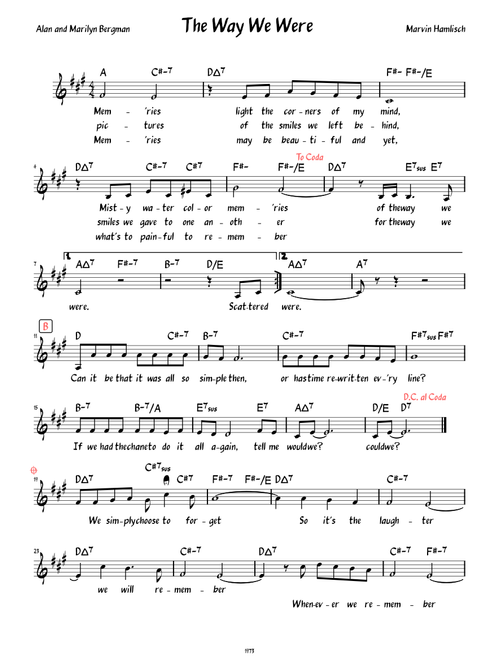 The Way We Were (Lead sheet with lyrics )