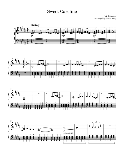 Sweet Caroline – Neil Diamond - Easy Piano