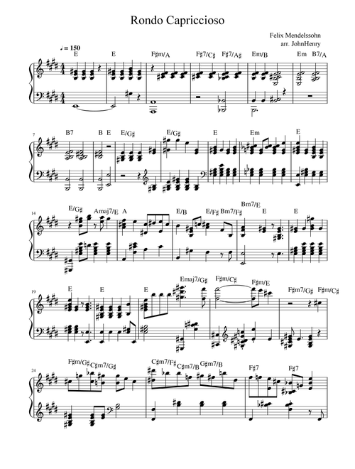 Rondo Capriccioso - Felix Mendelssohn (Easy Piano Arrangement) (Arr. JohnHenry) (Piano Solo)