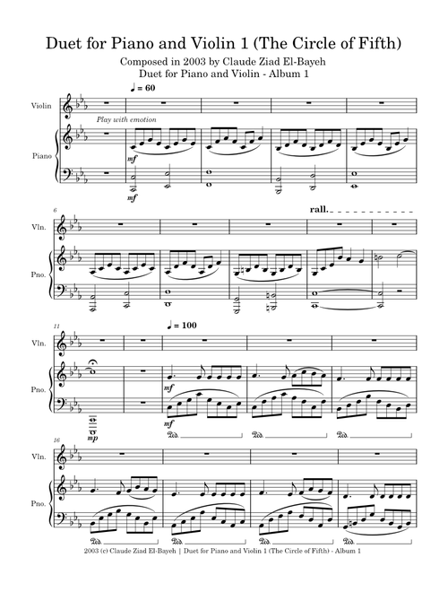 Claude Ziad El-Bayeh - Duet for Piano and Violin 1 (The Circle of Fifth) Composed in 2003