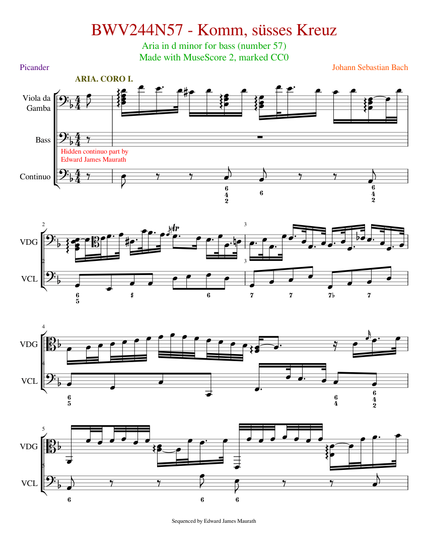 J. S. Bach. Manuscript of the aria 'Es ist vollbracht' from