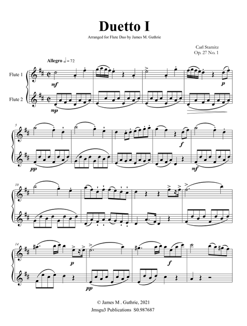 Stamitz: Duet Op. 27 No. 1 for Flute Duo (Arr. James M. Guthrie) - Carl Stamitz (Flute Duet)